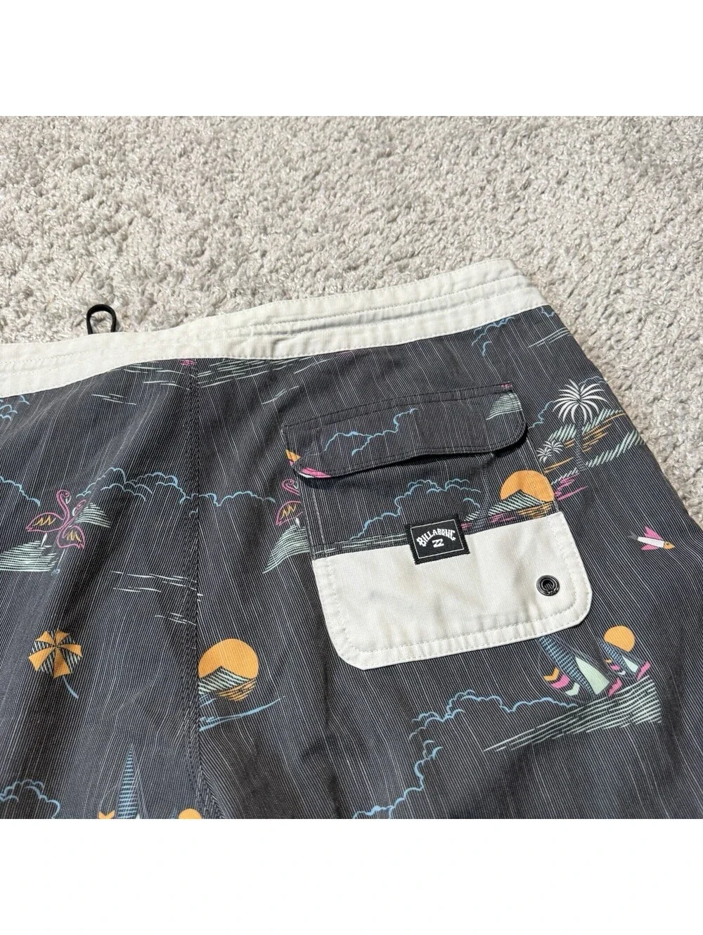 Billabong Recycler 73 Lo Tide Flamingo Palm Tree Board Shorts Swim Trunks 36